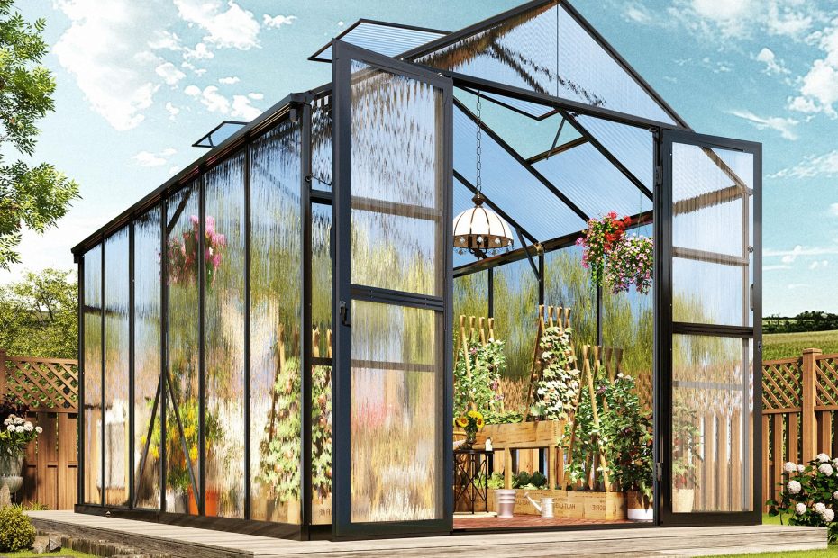 Jocisland Aluminum Polycarbonate Greenhouse With Ventilation And Rain Gutter